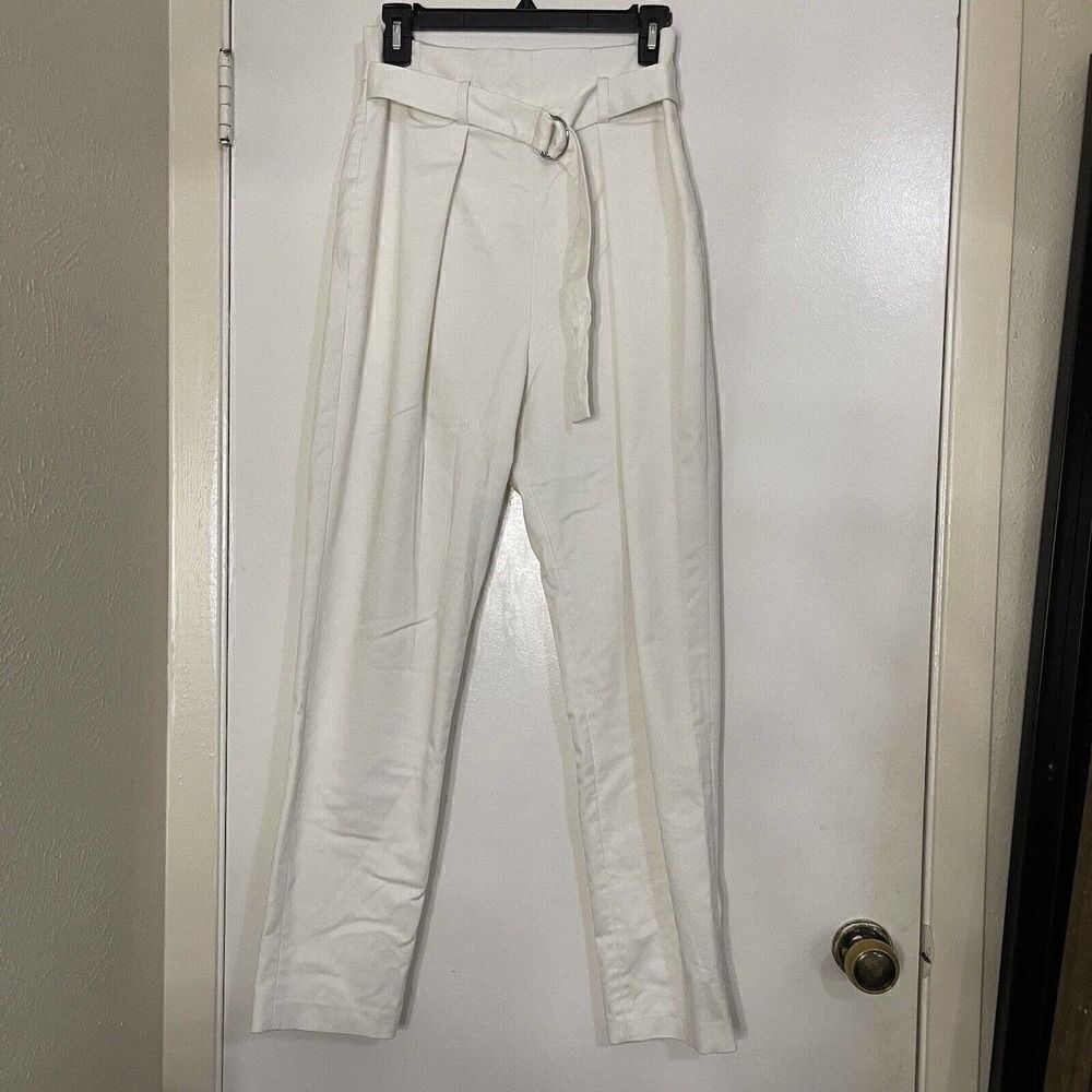 BCBGMAXAZRIA ivory white knit tapered High waist pleated trouser pants Sz Small